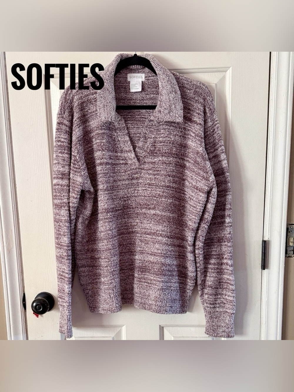 Softies Cozy V-Neck Sweater in Heathered Purple